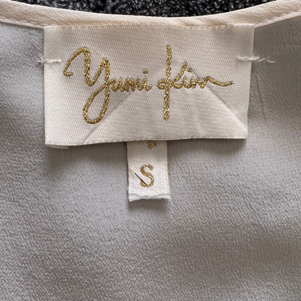 Yumi Kim S Ivory 100% Silk Pintuck Blouse 3/4 Sleeve Black Button Luxury Top - Picture 8 of 10